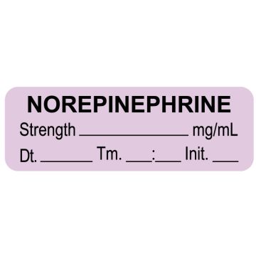 Anesthesia Label, Norepinephrine  Date Time Initial, 1-1/2" x 1/2"