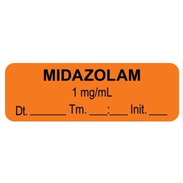 Anesthesia Label, Midazolam 1 mg/mL Date Time Initial, 1-1/2" x 1/2"