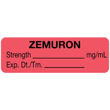 Anesthesia Label, Zemuron mg/mL, 1-1/2" x 1/2"