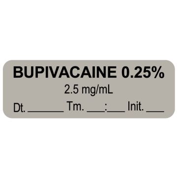 Anesthesia Label, Bupivacaine 0.25% 2.5 mg/mL Date Time Initial, 1-1/2" x 1/2"