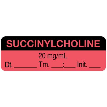 Anesthesia Label, Succinylcholine 20 mg/mL Date Time Initial, 1-1/2" x 1/2"