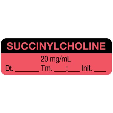 Anesthesia Label, Succinylcholine 20 mg/mL Date Time Initial, 1-1/2" x 1/2"