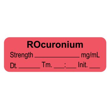 Anesthesia Label, Rocuronium mg/mL Date Time Initial, 1-1/2" x 1/2"