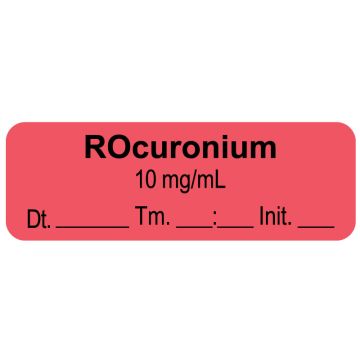 Anesthesia Label, Rocuronium 10 mg/mL Date Time Initial, 1-1/2" x 1/2"