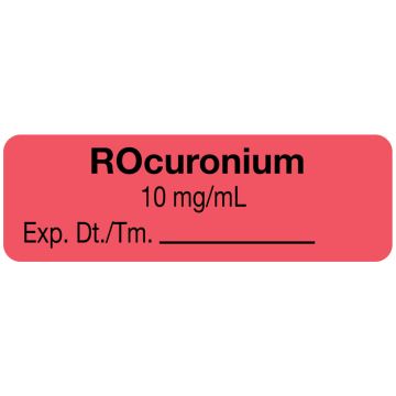 Anesthesia Label, Rocuronium 10mg/mL, 1-1/2" x 1/2"