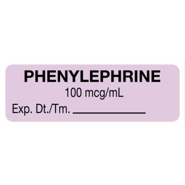 Anesthesia Label, Phenylephrine 100 mcg/mL, 1-1/2" x 1/2"