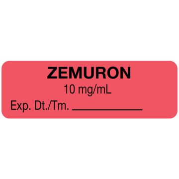 Anesthesia Label, Zemuron 10 mg/mL 1.5 X .5, 1-1/2" x 1/2"