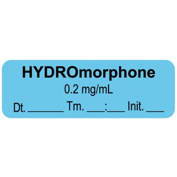 Anesthesia Label, Hydromorphone 0.2mg/mL Date Time Initial, 1-1/2" x 1/2"