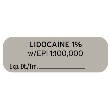 Anesthesia Label, Lidocaine 1% W EPI, 1-1/2" x 1/2"