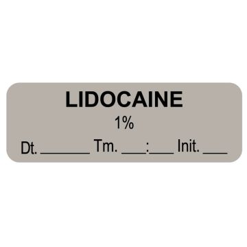 Anesthesia Label, Lidocaine 1%, Date Time Initial, 1-1/2" x 1/2"