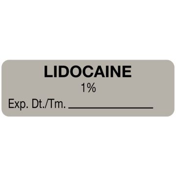 Anesthesia Label Lidocaine 1%, 1-1/2" x 1/2"