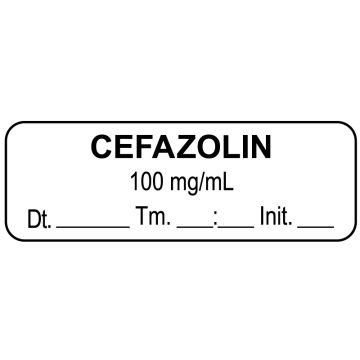 Anesthesia Label, Cefazolin 100 mg/mL Date Time Initial, 1-1/2" x 1/2"