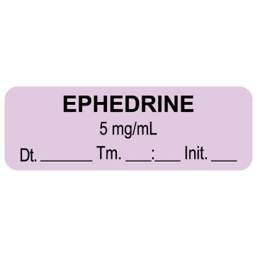 Anesthesia Label, Ephedrine 5mg/mL Date Time Initial, 1-1/2" x 1/2"