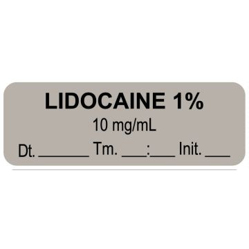 Anesthesia Label, Lidocaine 1% 10 mg/mL Date Time Initial, 1-1/2" x 1/2"