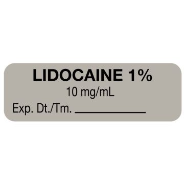 Anesthesia Label, Lidocaine 1%  10 mg/mL, 1-1/2" x 1/2"
