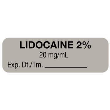 Anesthesia Label, Lidocaine 2%  20 mg/mL, 1-1/2" x 1/2"