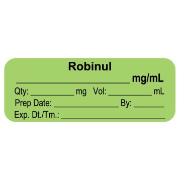 Anesthesia Label, Robinul mg/mL, 2" x 3/4"