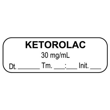 Anesthsia Label, KETOROLAC 30 mg/mL Date Time Initial, 1-1/2" x 1/2"