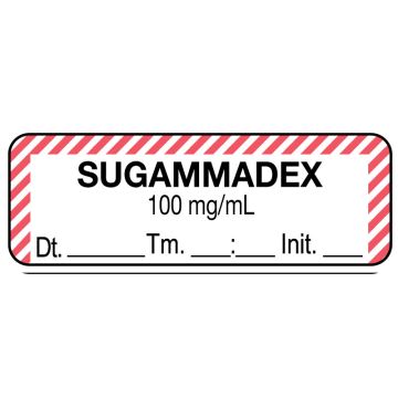 Anesthesia Label, SUGAMMADEX 100 mg/mL Date Time Initial, 1-1/2" x 1/2"