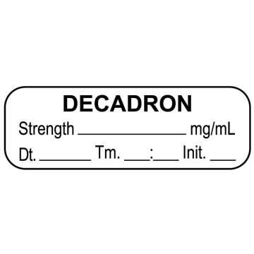Anesthesia Label, Decadron mg/mL Date Time Initial, 1-1/2" x 1/2"