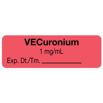 Anesthesia Label, Vecuronium 1mg/mL, 1-1/2" x 1/2"