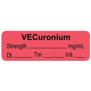 Anesthesia Label, Vecuronium  mg/mL Date Time Initial, 1-1/2" x 1/2"