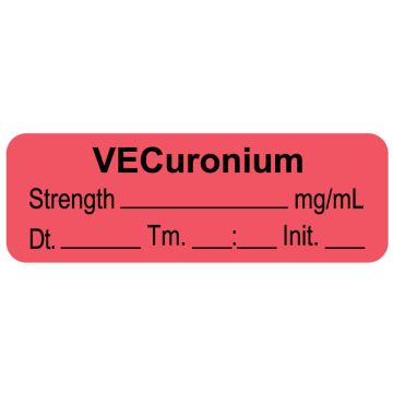 Anesthesia Label, Vecuronium  mg/mL Date Time Initial, 1-1/2" x 1/2"
