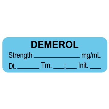 Anesthesia Label, Demerol mg/mL, Date Time Initial, 1-1/2" x 1/2"