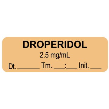 Anesthesia Label, Droperidol 2.5 mg/mL Date Time Initial, 1-1/2" x 1/2"