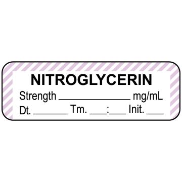 Anesthesia Label, Nitroglycerin mg/mL Date Time Initial, 1-1/2" x 1/2"