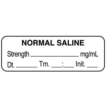 Anesthesia Label, Normal Saline mg/mL  Date Time Initial, 1-1/2" x 1/2"