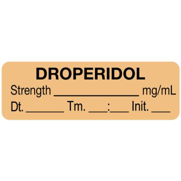 Anesthesia Label, Droperidol mg/mL Date Time Initial, 1-1/2" x 1/2"
