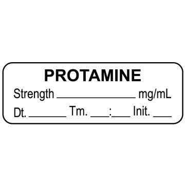 Anesthesia Label, Protamine mg/mL Date Time Initial, 1-1/2" x 1/2"