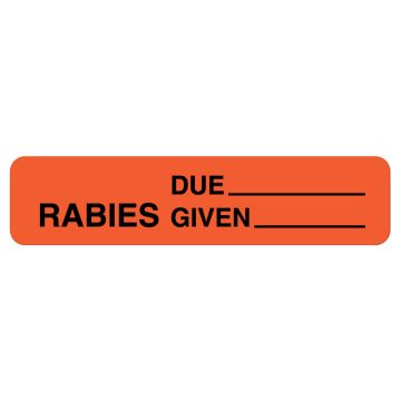 RABIES DUE GIVEN, Rabies Vaccination Label, 1-5/8" x 3/8"
