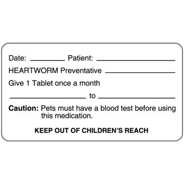 Heartworm Medication Dispensing Label, 3" x 1-5/8"