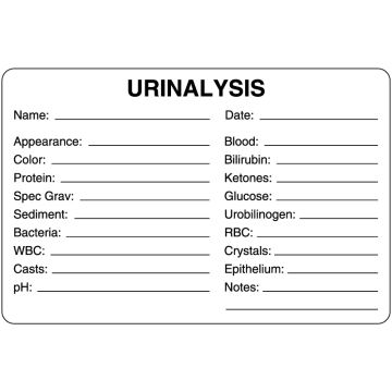 Laboratory Urinalysis Label, 4" x 2-5/8"