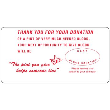 White Donation Thanks Label, 3-7/8" x 2"