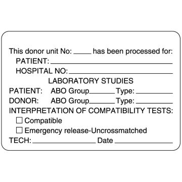 Blood Compatibility Label, 3" x 2"