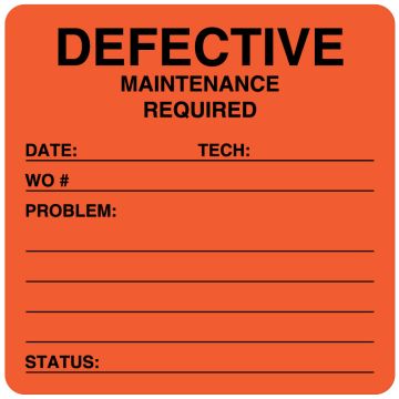 Equipment Repair and Maintenance Label, 2-1/2" x 2-1/2"