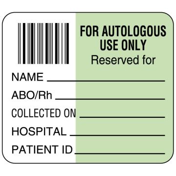 Autologous Blood label, 1-7/10" x 1-1/2"