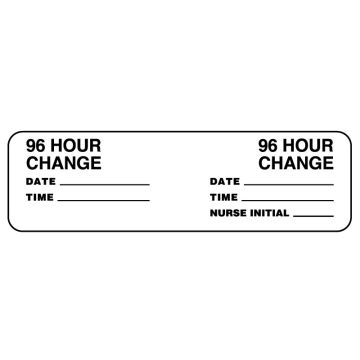 96 HOUR Tubing Change Label, 3" x 7/8"