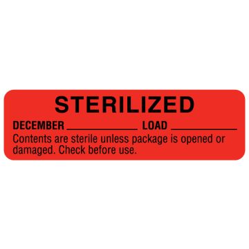 December Sterility Date Labels, 3" x 7/8"