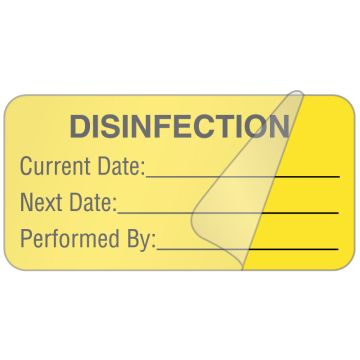 Highlight disinfection dates for items moved room to room to ensure max patient protection vs the spread of infections., 2" x 1"
