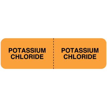 POTASSIUM CHLORIDE, I.V. Line Identification Label, 3" x 7/8"