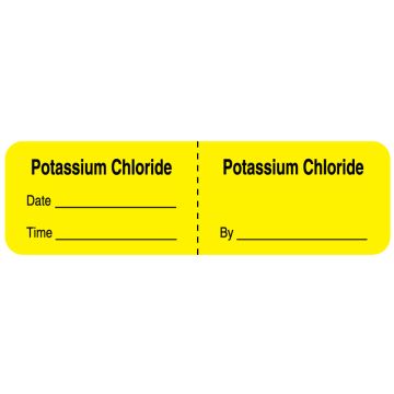 Potassium Chloride, IV Line Identification Label, 3" x 7/8"