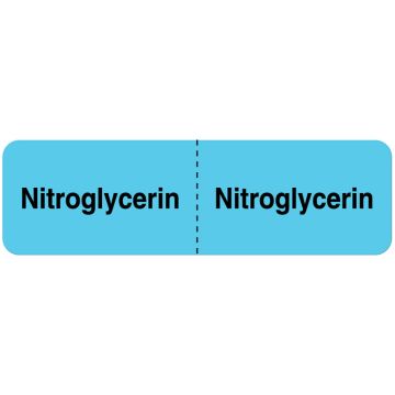 NITROGLYCERIN, I.V. Line Identification Label, 3" x 7/8"