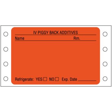 IV System Preprinted Pinfeed Label, 3" x 1-15/16"