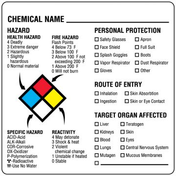 Chemical Hazard Label, 2-1/2" x 2-1/2"