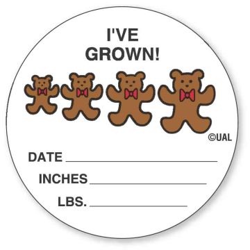 I'VE GROWN!  DATE__  INCHES__, Kids' Sticker, 2-1/2" x 2-1/2"