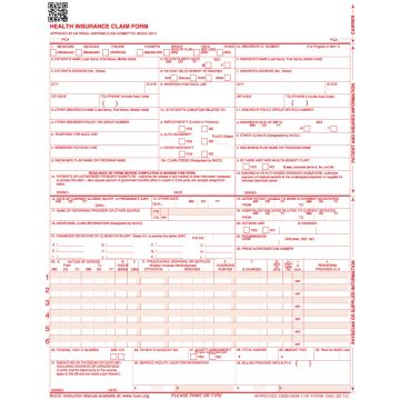 HCFA Laser Printer Compatible Insurance Claim Form, 8-1/2" x 11"